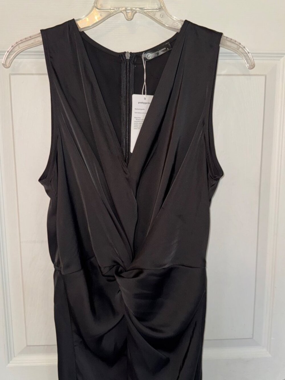 Prettygarden Sleeveless Black Draped Knot VNeck Maxi Dress Satin Large NWT - Picture 4 of 11